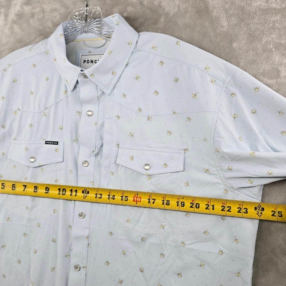 Poncho Mens Western Shirt Mens Large Blue Pearl Snap Short Sleeve Performance - Picture 4 of 7